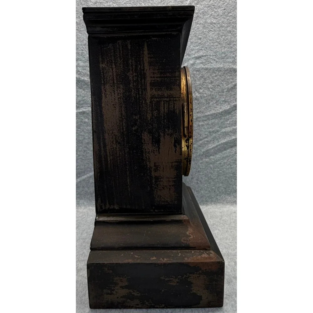 Antique Ansonia Mantel Clock Black Gold Floral 1882 Patent Victorian Decor